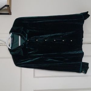 Faux velvet long sleeved button up top